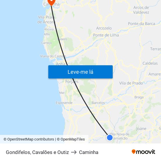 Gondifelos, Cavalões e Outiz to Caminha map