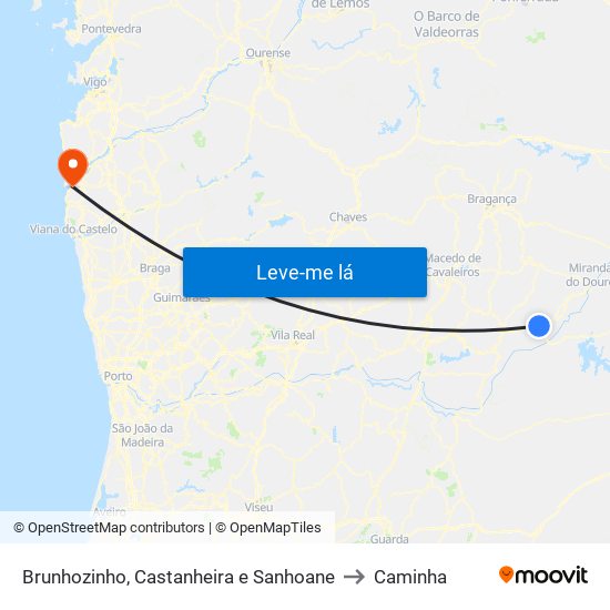 Brunhozinho, Castanheira e Sanhoane to Caminha map