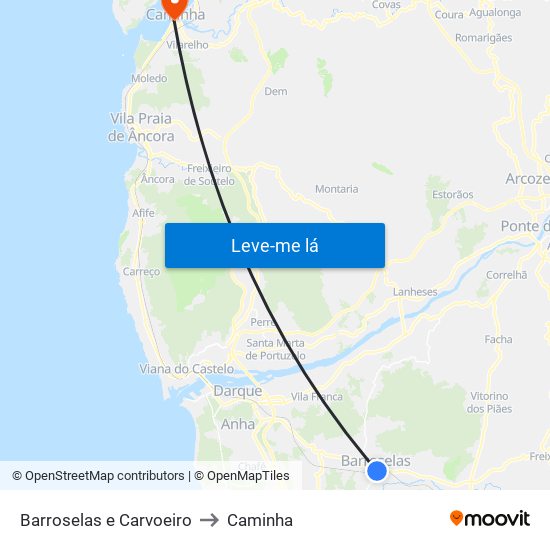 Barroselas e Carvoeiro to Caminha map