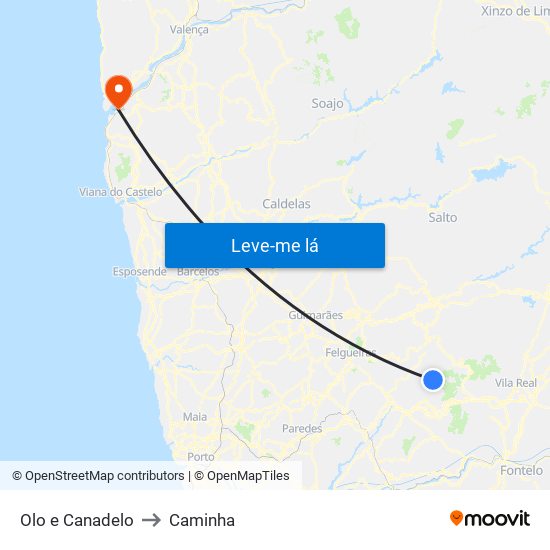Olo e Canadelo to Caminha map