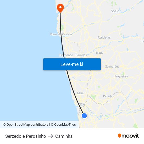 Serzedo e Perosinho to Caminha map