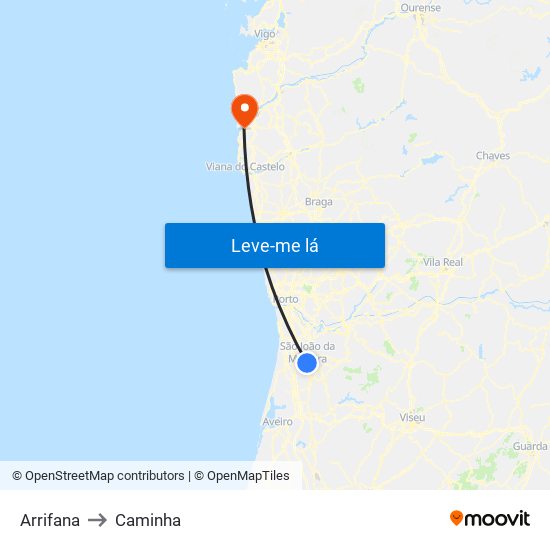 Arrifana to Caminha map