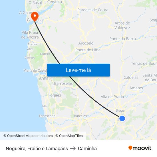 Nogueira, Fraião e Lamaçães to Caminha map