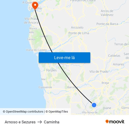 Arnoso e Sezures to Caminha map