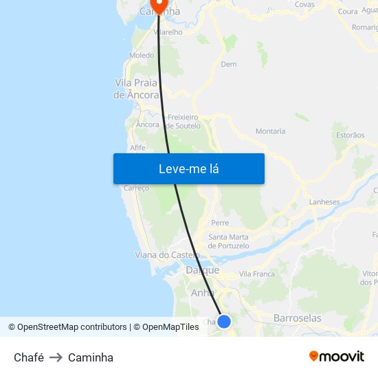 Chafé to Caminha map