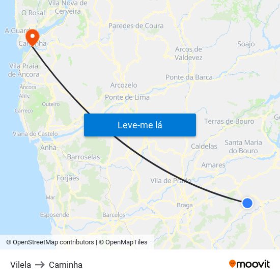 Vilela to Caminha map