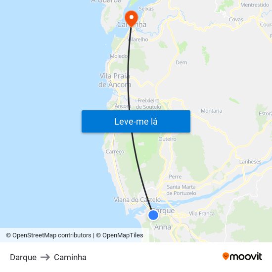 Darque to Caminha map