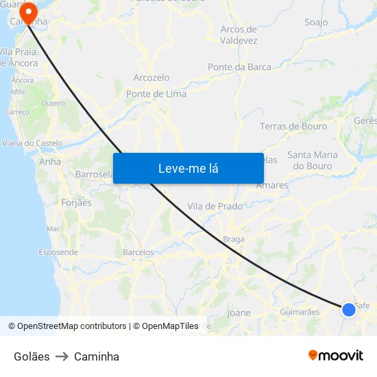 Golães to Caminha map