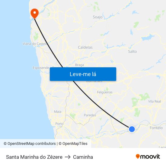 Santa Marinha do Zêzere to Caminha map