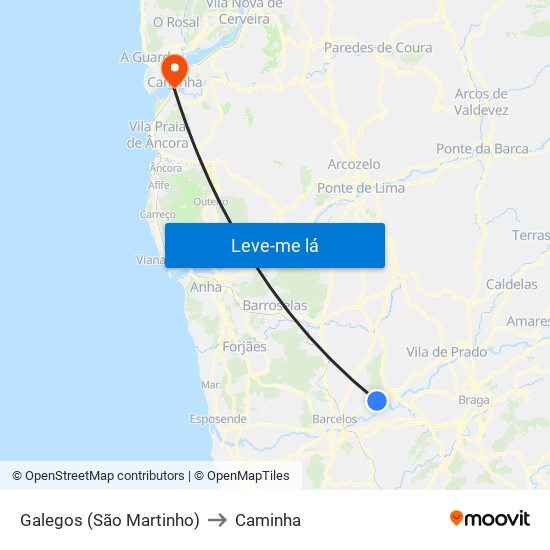 Galegos (São Martinho) to Caminha map