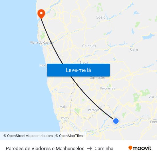 Paredes de Viadores e Manhuncelos to Caminha map