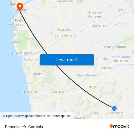 Pencelo to Caminha map
