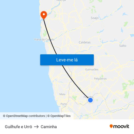 Guilhufe e Urrô to Caminha map