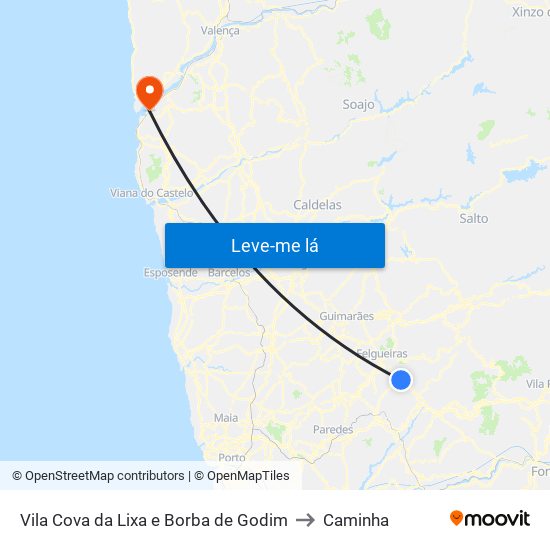 Vila Cova da Lixa e Borba de Godim to Caminha map