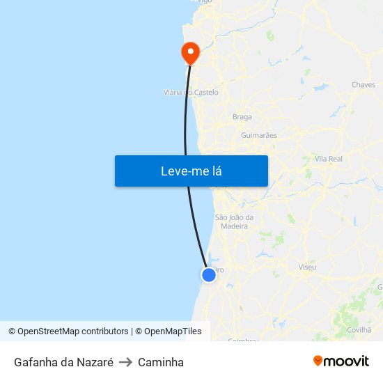 Gafanha da Nazaré to Caminha map