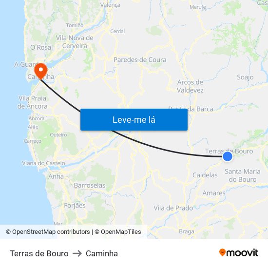Terras de Bouro to Caminha map