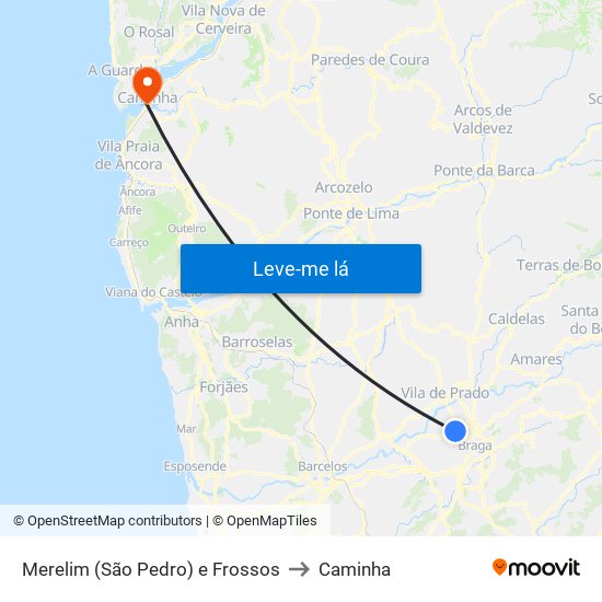 Merelim (São Pedro) e Frossos to Caminha map