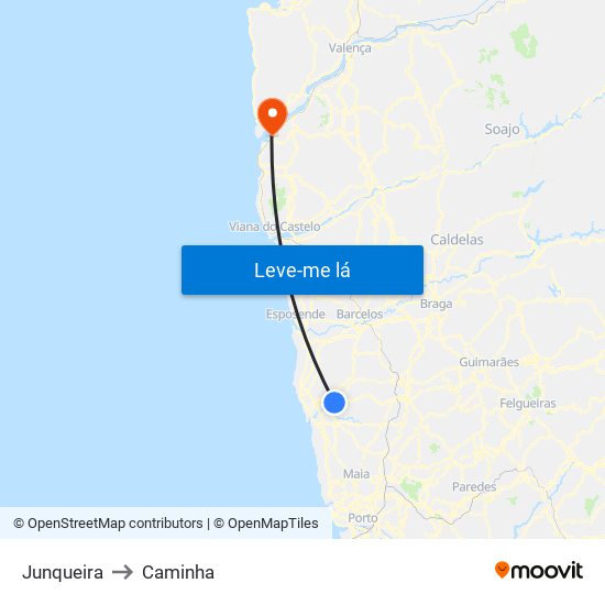 Junqueira to Caminha map
