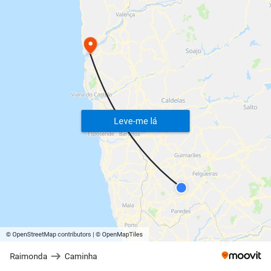 Raimonda to Caminha map