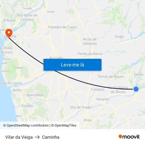 Vilar da Veiga to Caminha map