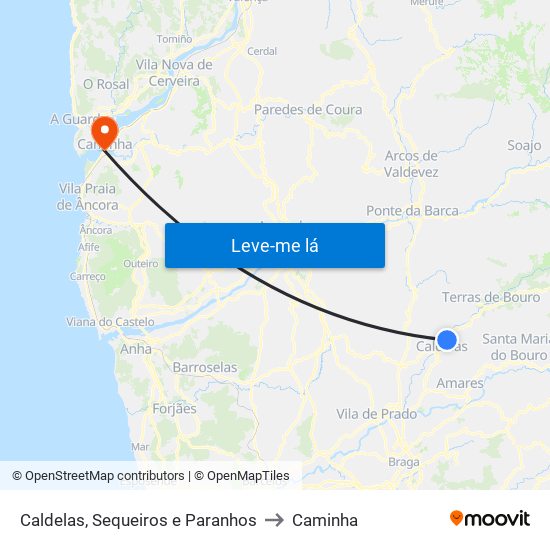 Caldelas, Sequeiros e Paranhos to Caminha map