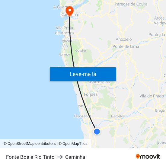 Fonte Boa e Rio Tinto to Caminha map