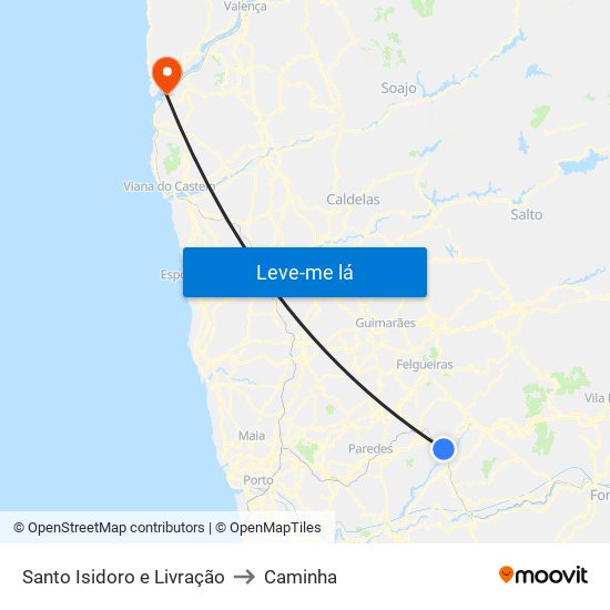 Santo Isidoro e Livração to Caminha map