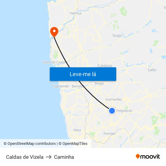 Caldas de Vizela to Caminha map