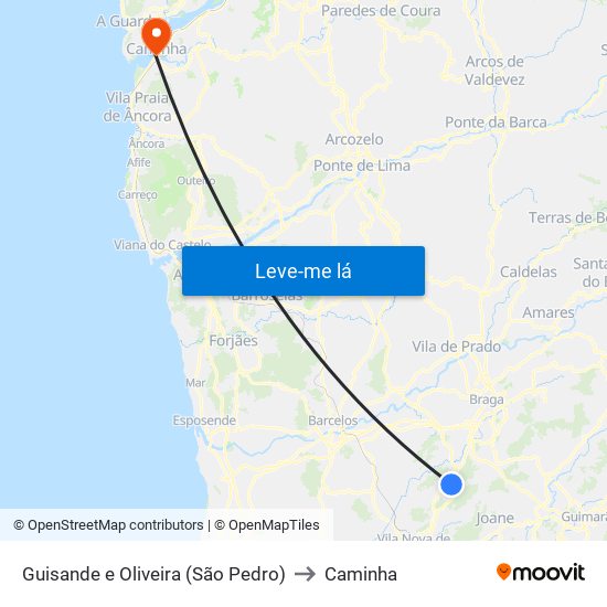 Guisande e Oliveira (São Pedro) to Caminha map