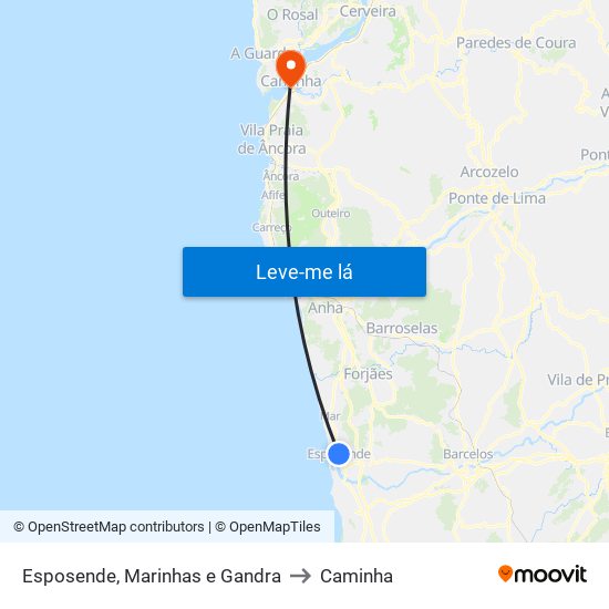 Esposende, Marinhas e Gandra to Caminha map