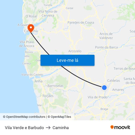 Vila Verde e Barbudo to Caminha map