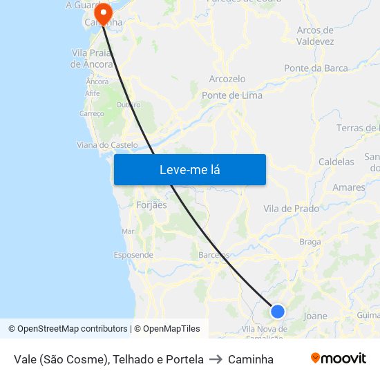 Vale (São Cosme), Telhado e Portela to Caminha map