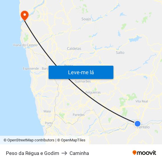 Peso da Régua e Godim to Caminha map