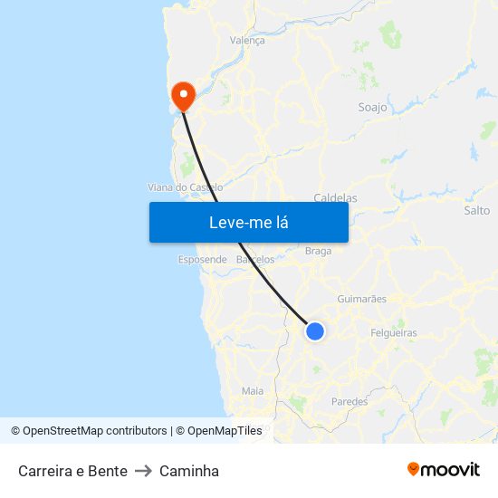 Carreira e Bente to Caminha map