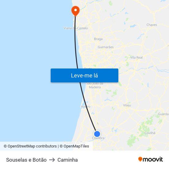 Souselas e Botão to Caminha map