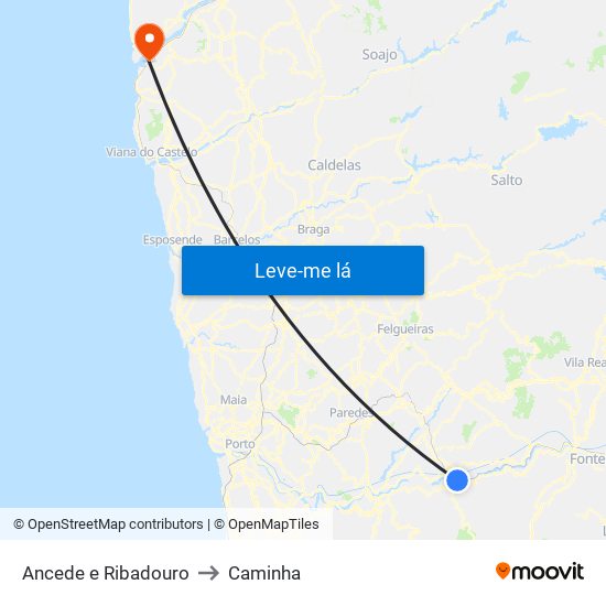 Ancede e Ribadouro to Caminha map