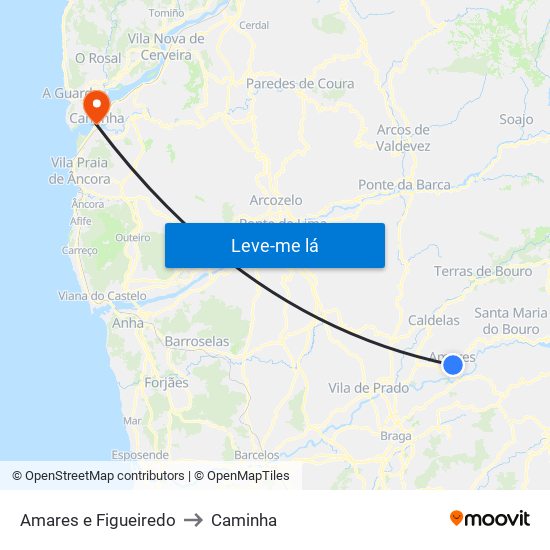 Amares e Figueiredo to Caminha map