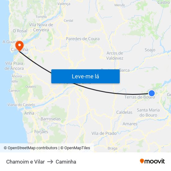 Chamoim e Vilar to Caminha map