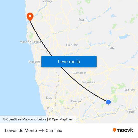 Loivos do Monte to Caminha map