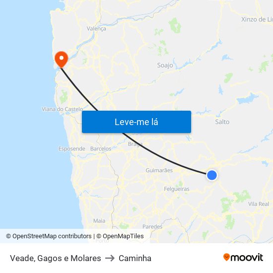 Veade, Gagos e Molares to Caminha map
