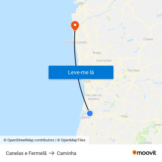 Canelas e Fermelã to Caminha map