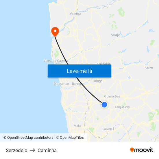 Serzedelo to Caminha map