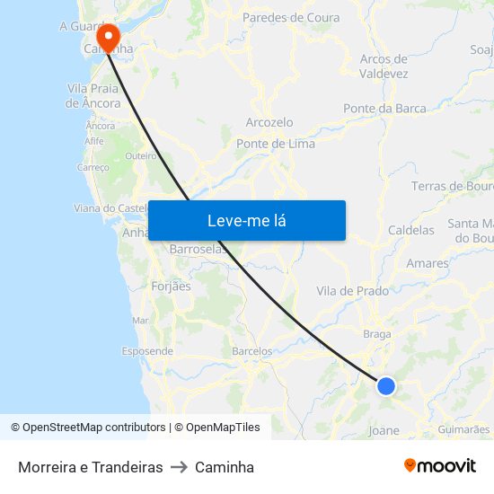 Morreira e Trandeiras to Caminha map