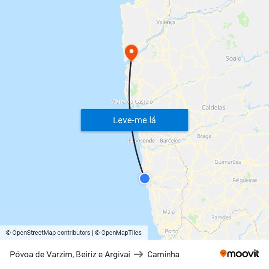 Póvoa de Varzim, Beiriz e Argivai to Caminha map