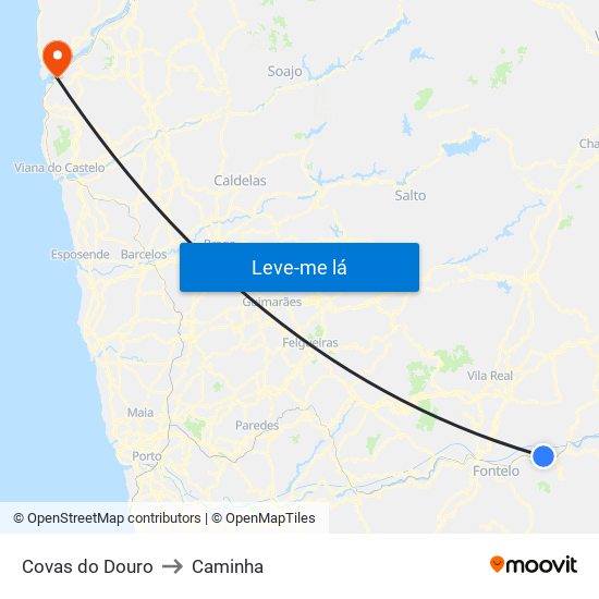 Covas do Douro to Caminha map