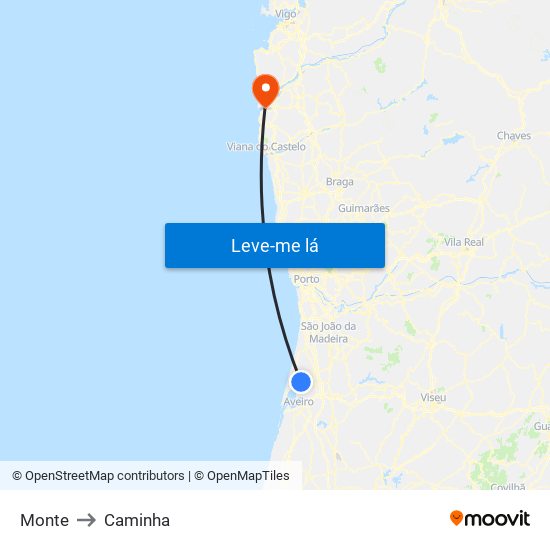 Monte to Caminha map