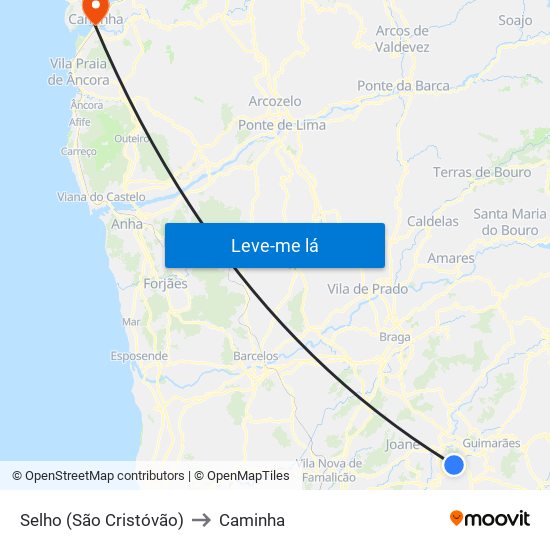 Selho (São Cristóvão) to Caminha map