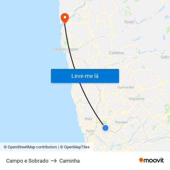 Campo e Sobrado to Caminha map