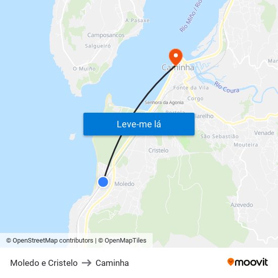 Moledo e Cristelo to Caminha map