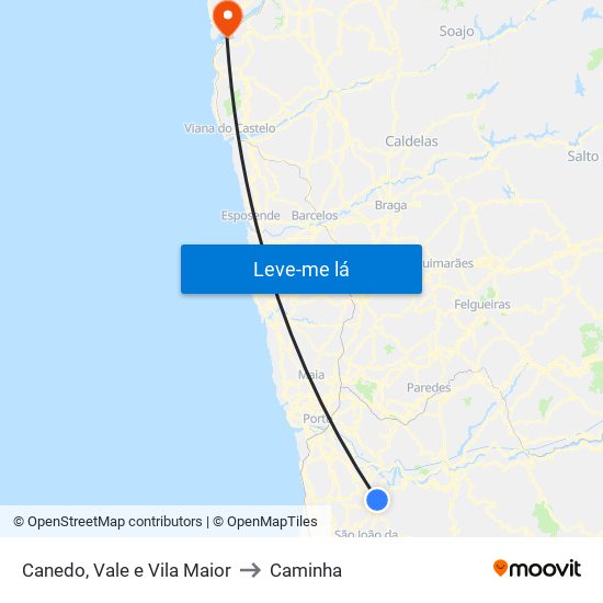 Canedo, Vale e Vila Maior to Caminha map